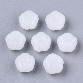 Spray Painted Glass Beads, Imitation Jade, Flower, Creamy White, 10x10x6.5mm, Hole: 0.9mm