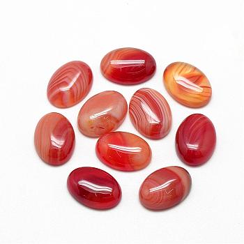 Natural Striped Agate/Banded Agate Cabochons, Dyed, Oval, Red, 18x13x5mm