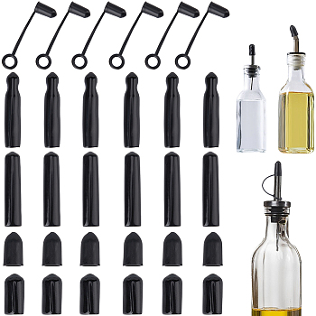 30Pcs 5 Style Plastic Liquor Bottle Wine Pourers Cover, Dustproof Covers, Bottle Caps, Black, 15~66x8.5~12mm, 6pcs/style