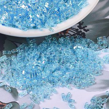 MIYUKI Quarter TILA Beads, Japanese Seed Beads, 2-Hole, (QTL260) Transparent Aqua AB, 5x1.2x1.9mm, Hole: 0.8mm, about 2400pcs/50g