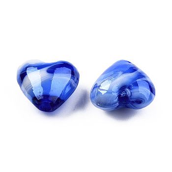Handmade Lampwork Beads, Pearlized, Blue, 16x16x8.5mm, Hole: 1.4mm