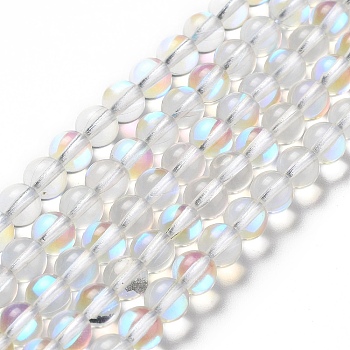 Synthetic Moonstone Beads Strands, Round, Clear AB, 6mm, Hole: 1mm, about 31pcs/strand, 7.20 inch(18.3cm)