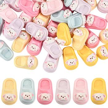 48Pcs 6 Colors Opaque Resin Cabochons, Slipper with Dog, Mixed Color, 26x15.5x11.5mm, 8pcs/color