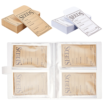 DIY Pocket Seed Storage Organizer Binder Making Kit, Including 100Pcs Self-Adhesive Kraft Paper Seed Saving Envelopes, 1Book 5 Inch Rectangle Plastic Postcard Album Book, Mixed Color, 204x155x27.5mm