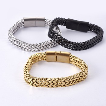 304 Stainless Steel Wheat Chain Bracelets, with Magnetic Clasps, Mixed Color, 220x10x5mm
