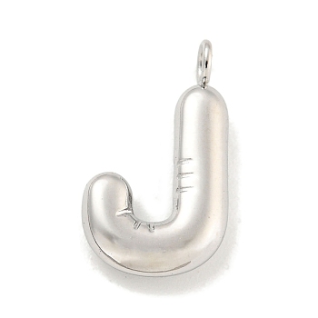 304 Stainless Steel Pendants, Letter Charm, Stainless Steel Color, Letter J, 17x10x3mm, Hole: 2mm