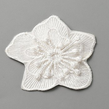 Computerized Embroidery Lace Self Adhesive/Sew on Patches, Costume Accessories, Appliques, Flower Pattern, 49x58x2mm