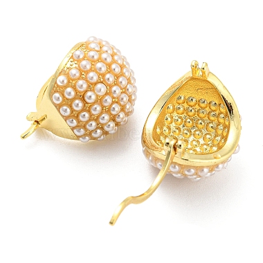 Rack Plating Brass Round Dome Hoop Earrings with Plastic Pearl Beaded(EJEW-Q779-04G)-2