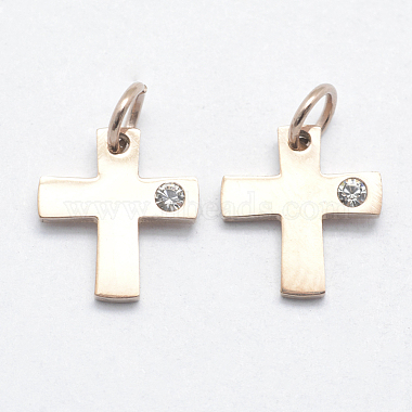 Real Rose Gold Plated Clear Cross Stainless Steel+Cubic Zirconia Charms
