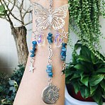 Natural Apatite Butterfly Hanging Suncatcher Pendant Decoration, Sun Star Crystal Ball Prism Pendants, 230mm(DJEW-PW0008-19-17)