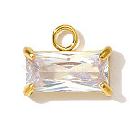 304 Stainless Steel with Cubic Zirconia Charms, Rectangle, Ion Plating(IP), Real 18K Gold Plated, Clear, 13x10mm(STAS-OY001-62G)