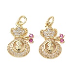 Brass Micro Pave Clear Cubic Zirconia Pendants, Lucky Bag Charms, Real 18K Gold Plated, 17x12x3mm, Hole: 3.5mm(KK-T085-02G)
