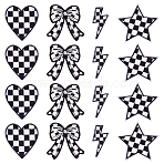 22Pcs 4 Styles Black and White Tartan Pattern Polyester Computerized Embroidery Cloth Iron on/Sew on Patches, Sewing Craft Decoration, Mixed Shapes, 60~78x30~72x1~1.5mm(PATC-GA0001-75)