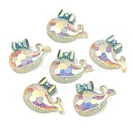 Transparent Epoxy Resin Whale with Bowknot Decoden Cabochons, with Glitter Powder, Colorful, 19x26x7mm(RESI-XCP0002-53)