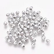 ABS Plastic Beads, Eco-Friendly Electroplated Beads, Faceted, Barrel, Silver Plated, 3.5~4x3.5mm, Hole: 1.5mm, about 15000pcs/500g(KY-G008-4mm-S)