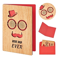 CRASPIRE Rectangle with Pattern Wooden Greeting Cards, with Red Paper InsidePage, with Rectangle Blank Paper Envelopes, Glasses Pattern, Wooden Greeting Card: 1pc, Envelopes: 1pc(DIY-CP0006-75A)