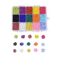Glass Seed Beads, Opaque Colours & Ceylon & Baking Paint & Opaque Colors Lustered, Round Hole, Round, Mixed Color, 1.5~2mm, Hole: 0.5~1mm, 15colors, 22g/color, 330g/box(SEED-JP0007-19)