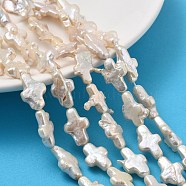 Natural Baroque Keshi Pearl Beads Strands, Cultured Freshwater Pearl, Cross, Antique White, 14~18x9.5~10.5x4.5~5.5mm, Hole: 0.6mm, about 27~28pcs/strand, 16.38~16.65 inch(41.6~42.3cm)(PEAR-P064-13A-01A)