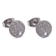 304 Stainless Steel Stud Earring Findings, with Ear Nuts/Earring Backs & Loop, Textured, Flat Round, Stainless Steel Color, 8x1mm, Hole: 1.4mm, Pin: 0.8mm(X-STAS-Z021-A-01P)
