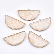 Electroplate Natural Topaz Jade Big Pendants, with Iron Findings, Semicircle, Golden, 34~35x60~62x4~5mm, Hole: 2mm(G-T112-11C)