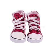 PU Leather & Rubber Doll Shoes, for 18 "American Girl Dolls Accessories, with Glitter Dot, Hot Pink, 70~75x40~45mm(DOLL-PW0006-049A)