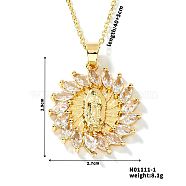 Brass Cubic Zirconia Windmill Design Virgin Mary Pendant Exquisite Necklaces, Golden, Clear, 15.75 inch(40cm)(GQ0358-1)