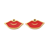 Ion Plating(IP) 304 Stainless Steel Enamel Charms, Real 18K Gold Plated, Lip Charm, Red, 7.5x14x1.5mm, Hole: 1mm(X-STAS-M102-60G)