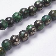 Natural Pyrite Beads Strands, Dyed, Round, Green, 8mm, Hole: 1mm, about 25pcs/strand, 8 inch(G-K181-8mm-H03)