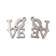 201 Stainless Steel Pendants, Word Love Charm, Stainless Steel Color, 18x17.8x1mm, Hole: 1.5mm(STAS-K251-060P)