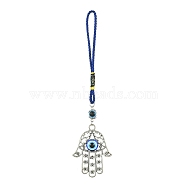 Alloy with Resin Evil Eye Pendant Decoration, with Polyester Braided Rope, Hamsa Hand, 166mm(HJEW-JM01477-01)