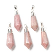 Natural Rhodochrosite Pendants, with Silver Brass Findings, Faceted, Bullet, 40x12x11mm, Hole: 7x5mm(G-P445-E02)