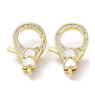 Rack Plating Brass Micro Pave Clear Cubic Zirconia Lobster Claw Clasps, with Natural Shell, Cadmium Free & Lead Free, Long-Lasting Plated, Real 18K Gold Plated, Heart, 22x15x5.5mm, Hole: 3x1.5mm(KK-F858-07A-G)