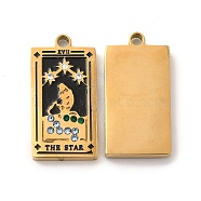 304 Stainless Steel Pendants, with Enamel and Rhinestone, Golden, Rectangle with Tarot Pattern, The Star XVII, Black, 21x10.5x2mm, Hole: 1.5mm(STAS-M310-01G-04)