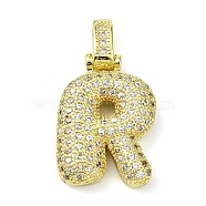 Brass Micro Pave Clear Cubic Zirconia Pendants, Real 18K Gold Plated, Letter R, 30mm, Hole: 4.8x3.5mm, Pendant: 23.5x16.5x5mm(KK-M279-01G-R)