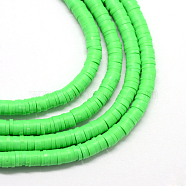 Flat Round Handmade Polymer Clay Bead Spacers, Lime, 4x1mm, Hole: 1mm, about 380~400pcs/strand, 17.7 inch(CLAY-R067-4.0mm-08)