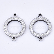 304 Stainless Steel Links connectors, with Rhinestone, Ring, Stainless Steel Color, Crystal, 21x16x2mm, Hole: 1.5mm(STAS-N087-14C-P)