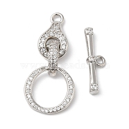 Brass Micro Pave Clear Cubic Zirconia Toggle Clasps, Ring, Real Platinum Plated, Ring: 33x15x6mm, Hole: 2mm, Bar: 6x21x3.5mm, Hole: 1.5mm(KK-P234-72P)