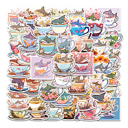 50Pcs Cup with Shark PVC Waterproof Self-Adhesive Stickers, Cartoon Stickers, for Party Decorative Presents, Mixed Color, 40~60mm(PW-WG92080-01)