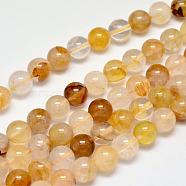 Natural Yellow Hematoid Quartz Round Beads Strands, Ferruginous Quartz, 8mm, Hole: 1mm, about 47pcs/strand, 15 inch(G-F266-09-8mm)