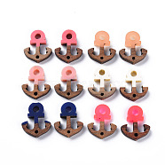 Opaque Resin & Walnut Wood Links Connectors, Two Tone, Anchor, Mixed Color, 18x15x3.5mm, Hole: 1.5mm and 3mm(RESI-T035-52)