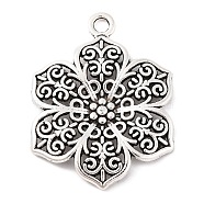 Tibetan Style Alloy Pendants, Flower, Cadmium Free & Lead Free, Antique Silver, 31x23.5x3mm, Hole: 2mm(X-TIBE-Q050-152AS-LF)