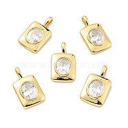 Brass Micro Pave Cubic Zirconia Pendants, Real 18K Gold Plated, Long-Lasting Plated, Lead Free & Cadmium Free & Nickel Free, Rectangle, Clear, 25x14x5mm, Hole: 5x3mm(KK-E015-31G)