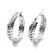 201 Stainless Steel Leaf Wrap Hoop Earrings with 304 Stainless Steel Pin for Women, Stainless Steel Color, 33.5x30x7mm, Pin: 0.7mm(EJEW-F280-26A-P)