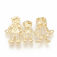 Brass Micro Pave Cubic Zirconia Links, Family, Clear, Golden, 16x26x2mm, Hole: 1mm(ZIRC-Q015-002G)