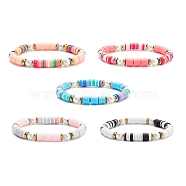 Synthetic Hematite & Polymer Clay Heishi Beads Stretch Bracelet, Glass Pearl Beads Bracelet for Women, Mixed Color, Inner Diameter: 2-1/8 inch(5.5cm)(BJEW-JB07391)