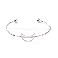 201 Stainless Steel Hollow Out Crescent Moon Open Cuff Bangle, Torque Bangle for Women, Stainless Steel Color, Inner Diameter: 2-1/2 inch(6.5cm)(BJEW-P285-03P)