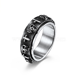 Stainless Steel Skull & Cross Rotatable Finger Ring, Spinner Fidget Band Anxiety Stress Relief Punk Ring for Men Women, Stainless Steel Color, US Size 12(21.4mm)(SKUL-PW0002-015F-P)