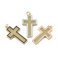Eco-friendly Brass Enamel Pendants, Long-Lasting Plated, Real 18K Gold Plated, Cadmium Free & Lead Free, Cross, Mixed Color, 32x19x2.5mm, Hole: 3.6mm(KK-D066-03G-RS)
