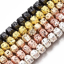 Electroplated Natural Lava Rock Beads Strands, Hexagon, Bumpy, Mixed Color, 6.5x7x5.5mm, Hole: 1.2mm, about 73pcs/strand, 15.55 inch~15.94 inch(39.5cm~40.5cm)(G-T114-64)