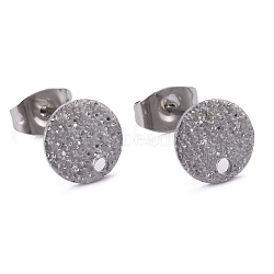 Non-Tarnish 304 Stainless Steel Stud Earring Findings, with Ear Nuts/Earring Backs & Loop, Textured, Flat Round, Stainless Steel Color, 8x1mm, Hole: 1.4mm, Pin: 0.8mm(X-STAS-Z021-A-01P)